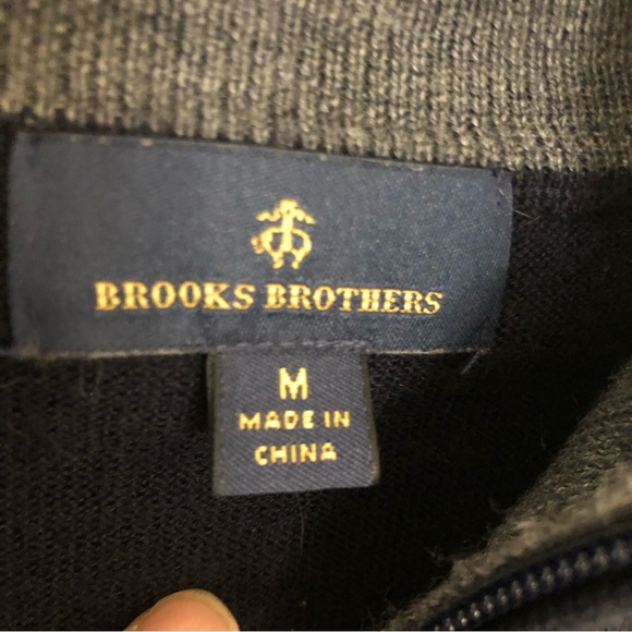 Men’s Brooks Brothers quarter zip merino wool blend black lightweight sweater M - Picture 4 of 9